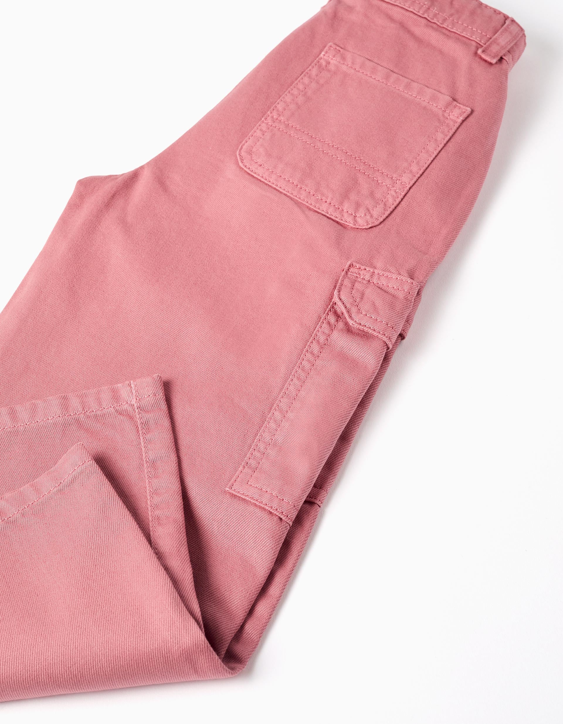 Pantalon cargo en sergé 'wide leg' pour fille, rose