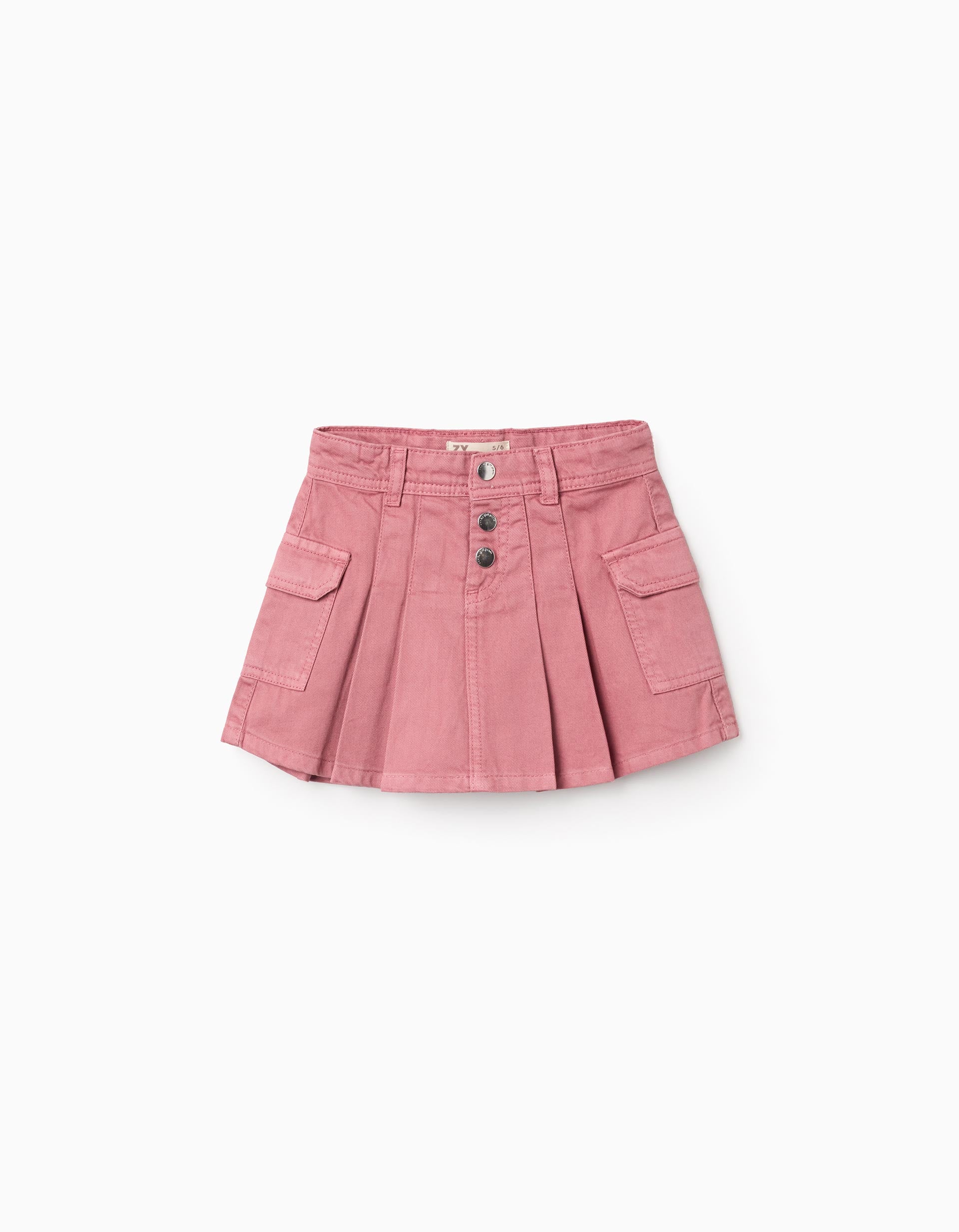 Pleated twill skirt with cargo pockets for girls, pink