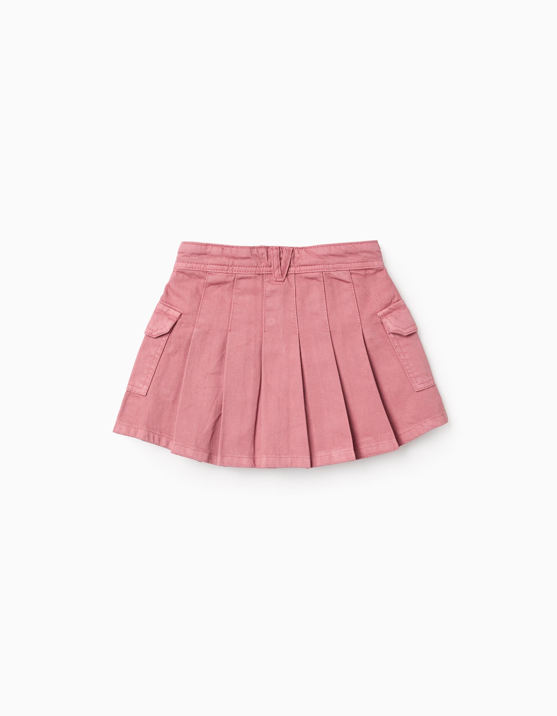 Pleated twill skirt with cargo pockets for girls, pink