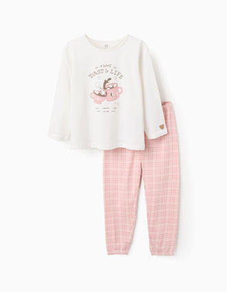 Pijama en Jersey de Algodón para Niña 'Sweet', Blanco/Rosa