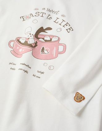 Pijama en Jersey de Algodón para Niña 'Sweet', Blanco/Rosa