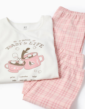Pijama en Jersey de Algodón para Niña 'Sweet', Blanco/Rosa