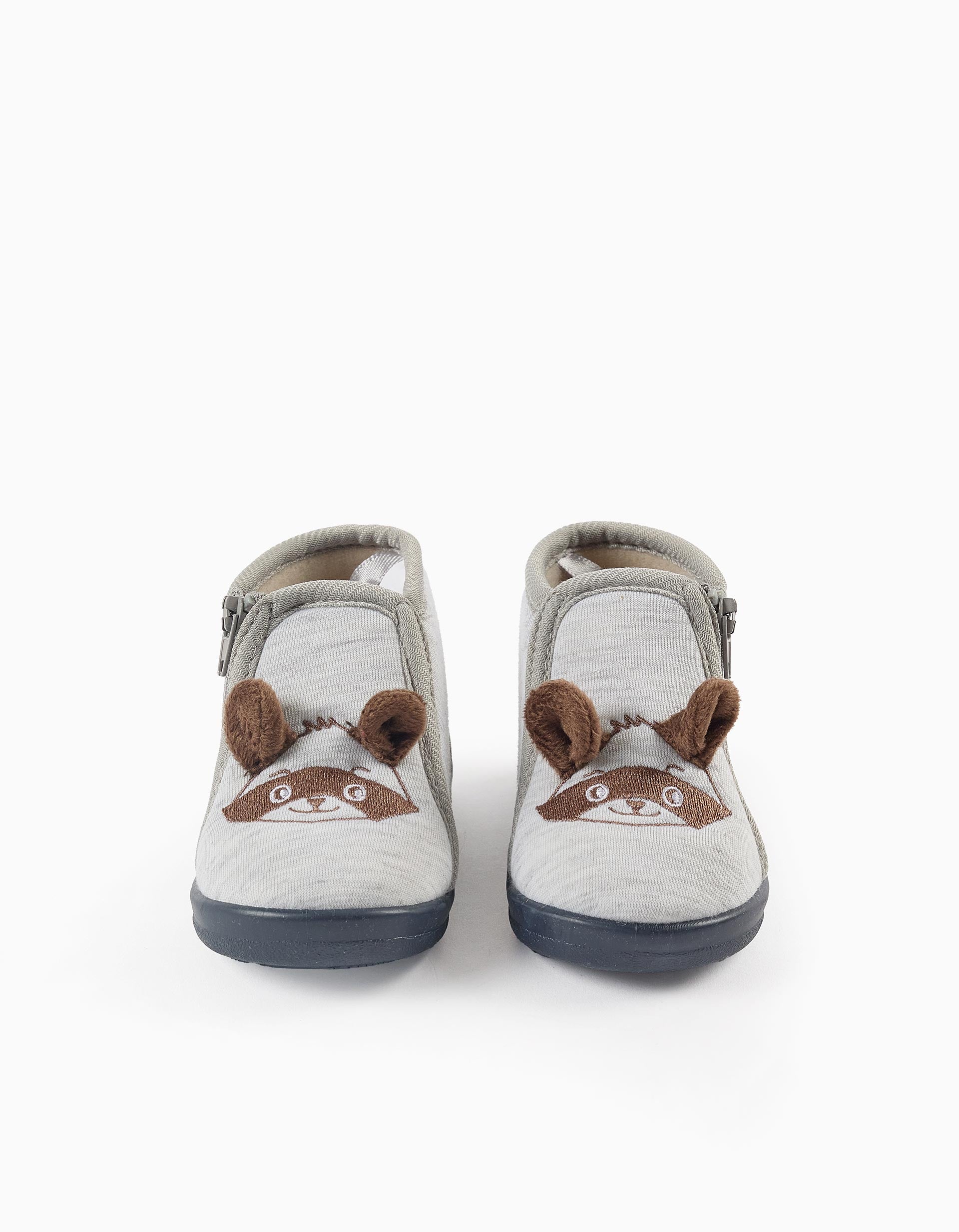 Pantoufles en Jersey avec Oreilles pour Bébé Garçon 'Raton Laveur', Gris