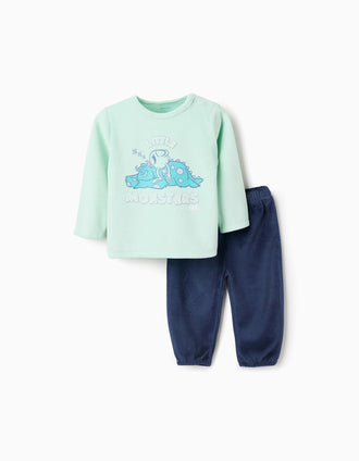 Pyjama en Velours pour Bébé Garçon 'Monsters', Vert/ Bleu Foncé