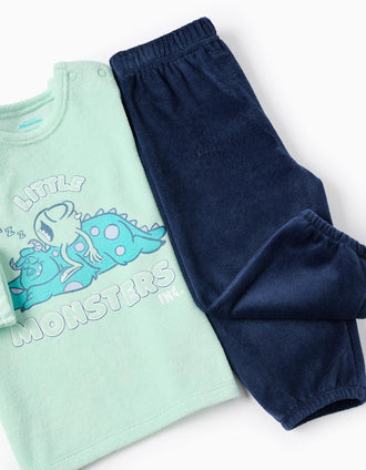 Pyjama en Velours pour Bébé Garçon 'Monsters', Vert/ Bleu Foncé