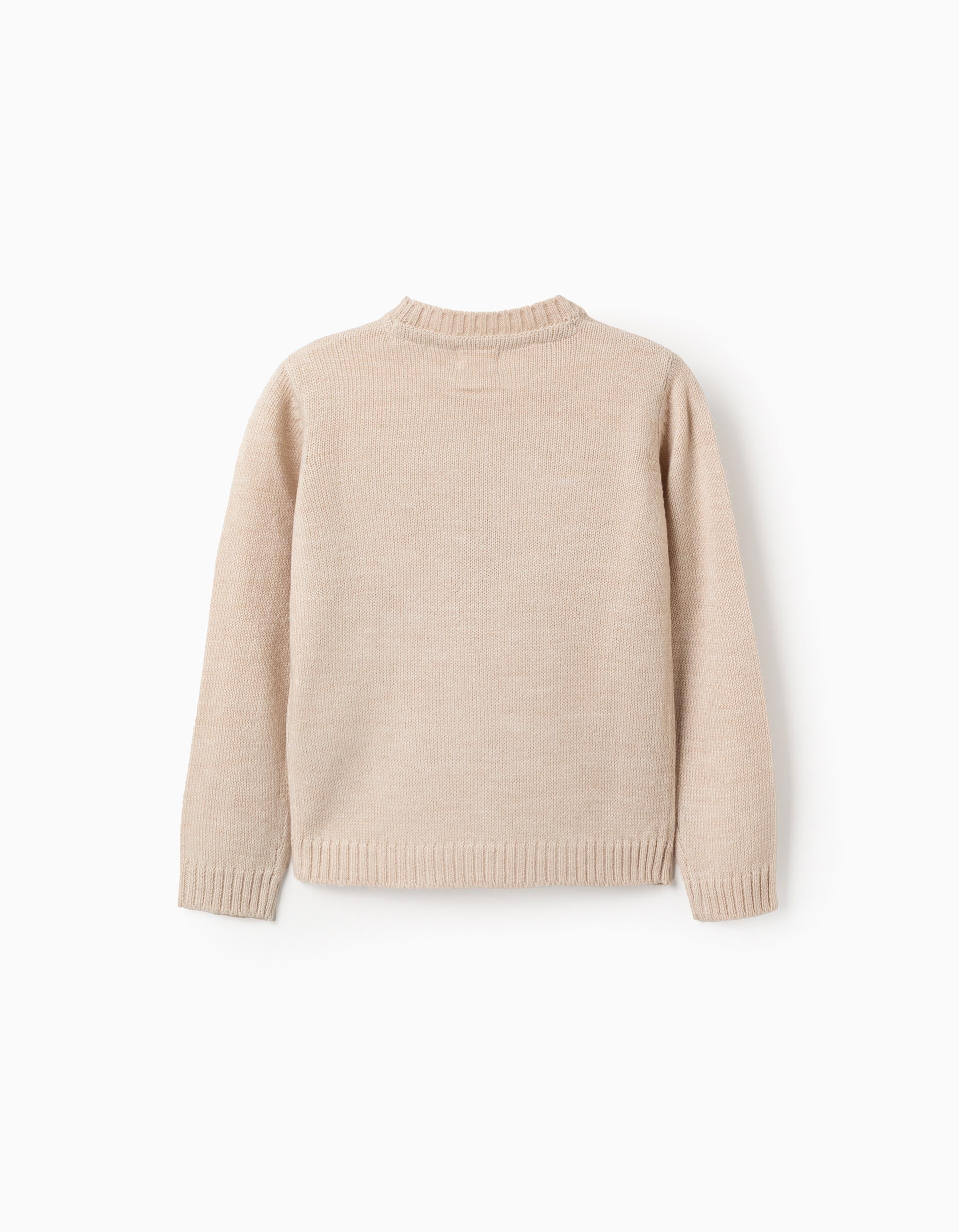 Jacquard Knitted Jumper for Girls 'Snowman', Beige