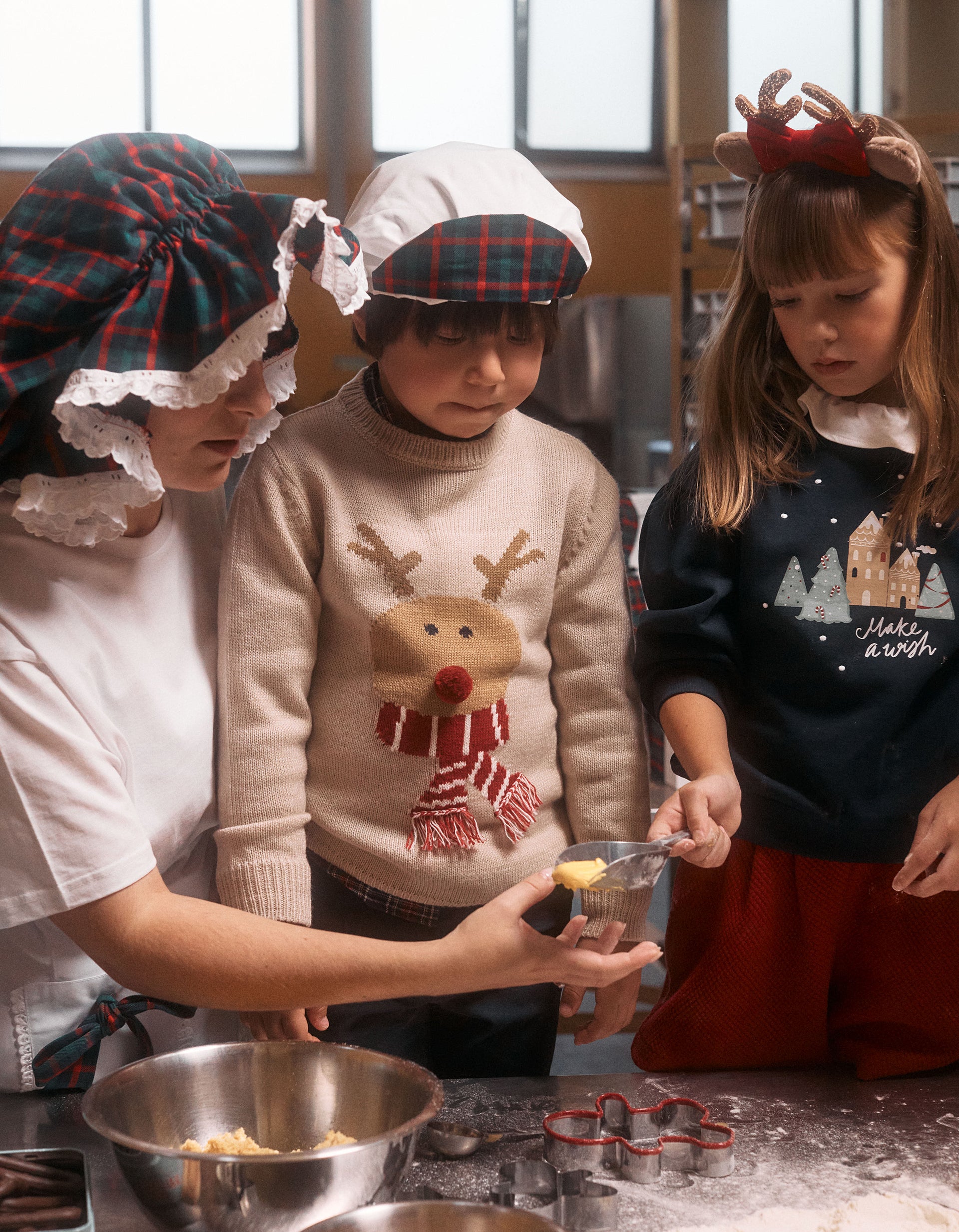 Christmas Reindeer Jacquard Knitted Jumper with Pompom for Boys, Red