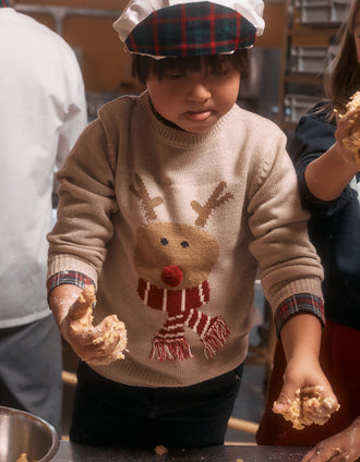 Camisola de Malha com Jacquard de Rena e Pompom para Menino, Bege