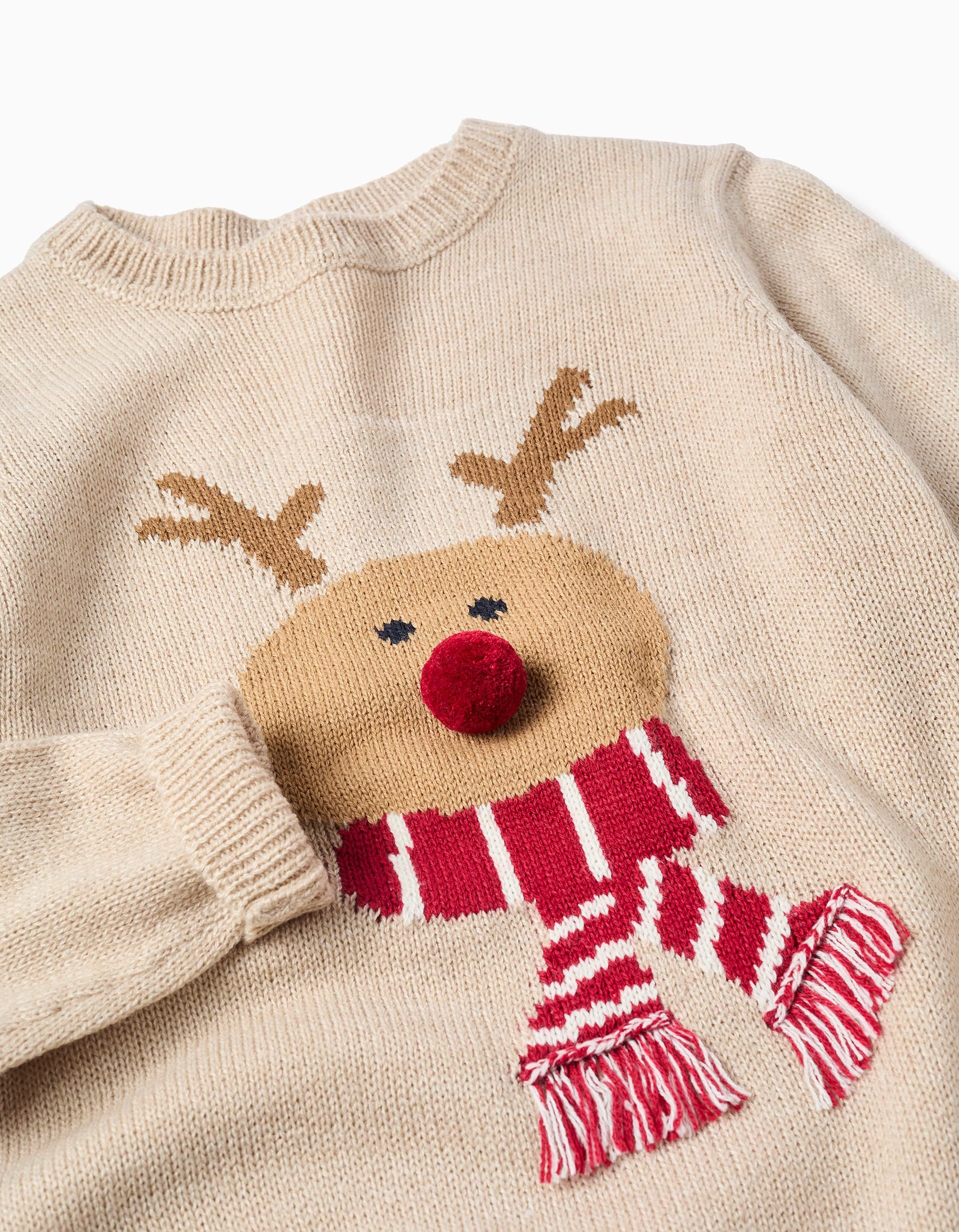 Christmas Reindeer Jacquard Knitted Jumper with Pompom for Boys, Red