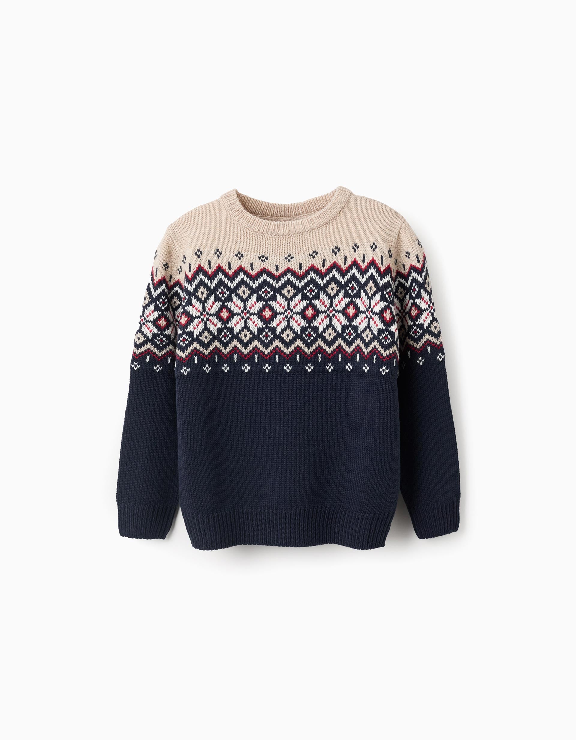 Christmas Jacquard Knitted Jumper for Boys, Blue/Beige