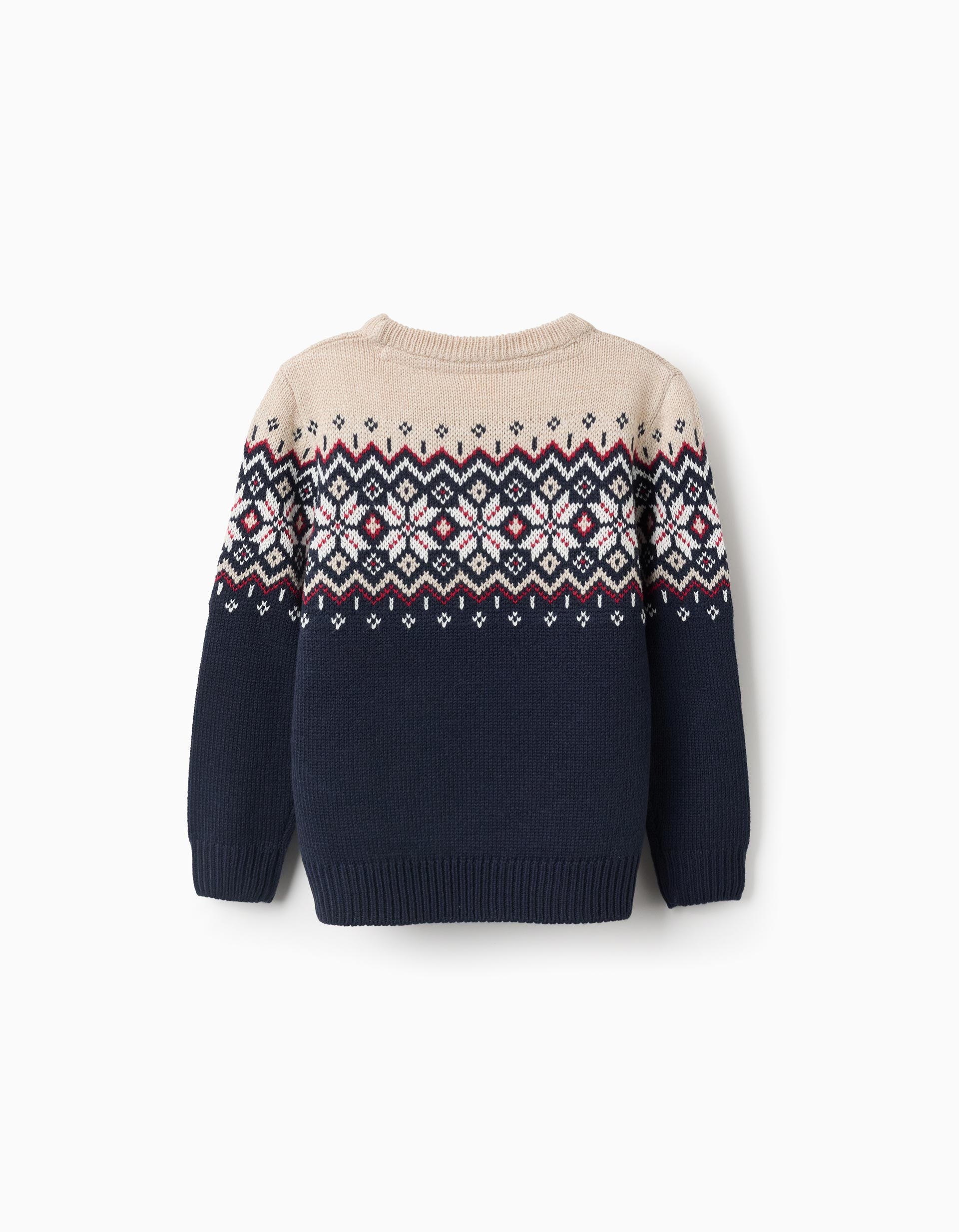 Christmas Jacquard Knitted Jumper for Boys, Blue/Beige