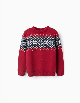 Camisola de Malha com Jacquard de Natal para Menino, Vermelho