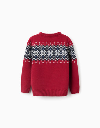 Camisola de Malha com Jacquard de Natal para Menino, Vermelho