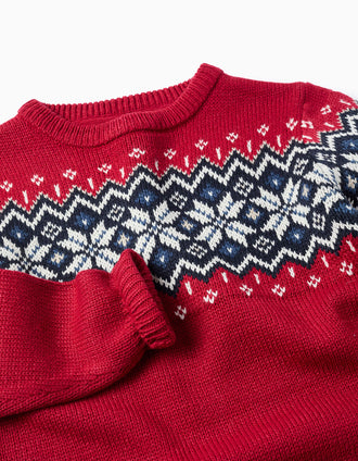 Camisola de Malha com Jacquard de Natal para Menino, Vermelho