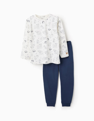 Pijama em Jersey de Algodão para Menino 'Urso Polar', Branco/Azul