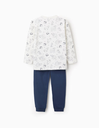 Pijama em Jersey de Algodão para Menino 'Urso Polar', Branco/Azul