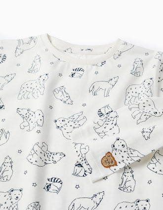 Pijama em Jersey de Algodão para Menino 'Urso Polar', Branco/Azul