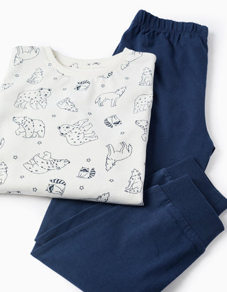 Pijama em Jersey de Algodão para Menino 'Urso Polar', Branco/Azul