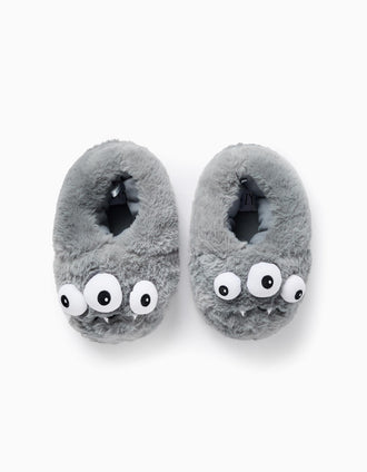 Pantufas de Peluche para Menino 'Monstro', Cinza