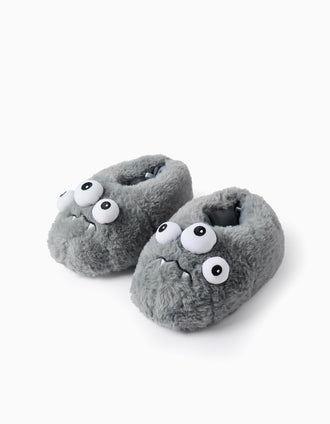 Pantufas de Peluche para Menino 'Monstro', Cinza