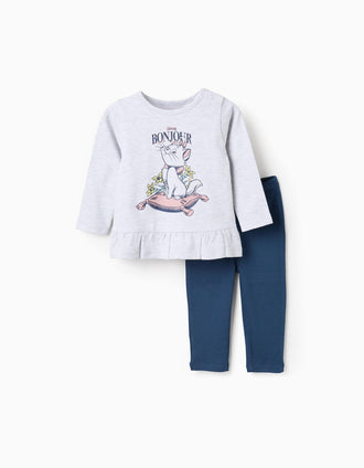 Pyjama en Coton avec Volants pour Nouveau-née Fille 'Marie', Gris/Bleu