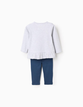 Pyjama en Coton avec Volants pour Nouveau-née Fille 'Marie', Gris/Bleu