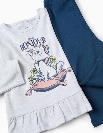 Pyjama en Coton avec Volants pour Nouveau-née Fille 'Marie', Gris/Bleu