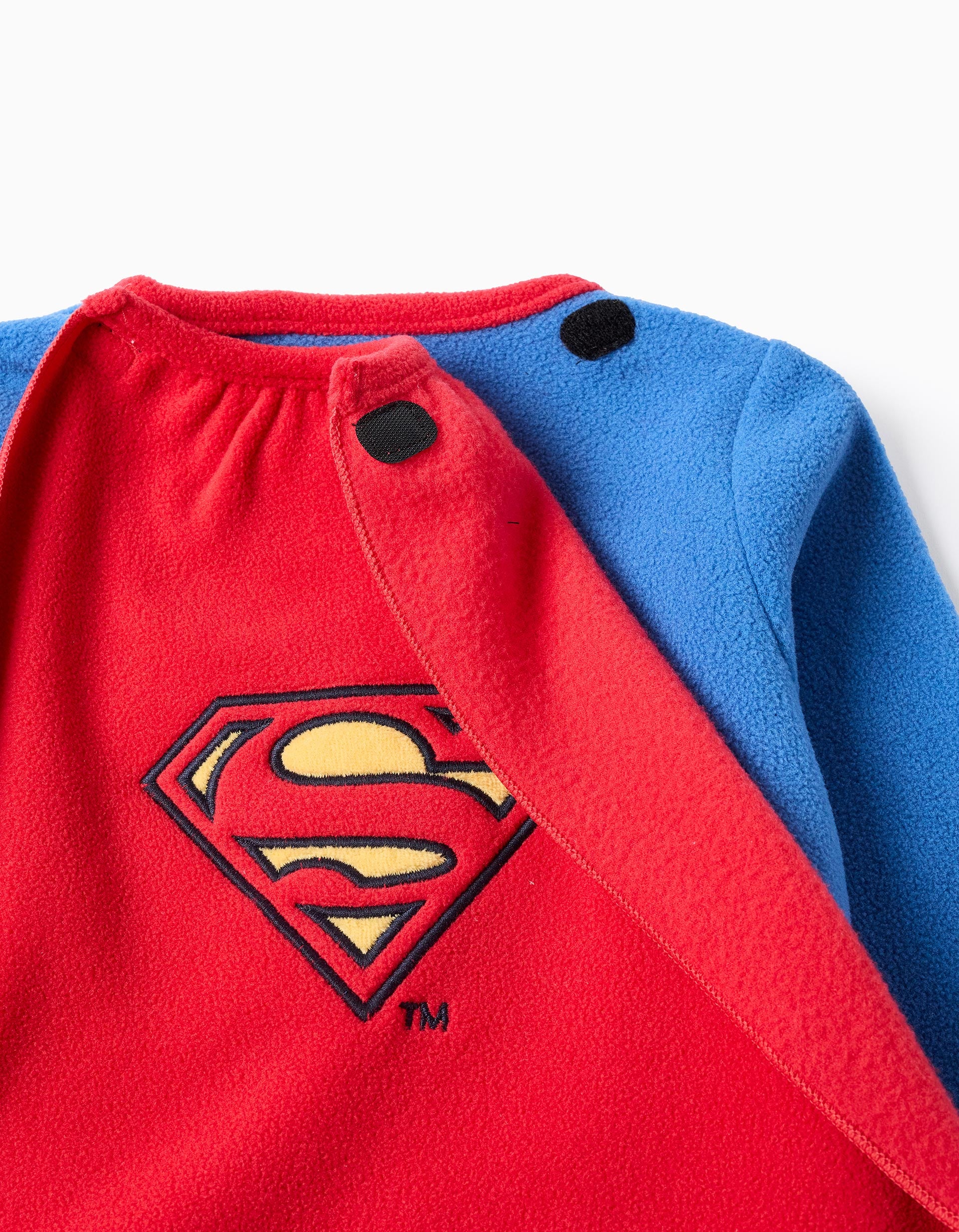 Fleece babygrow with removable cape Superman for baby boys, blue