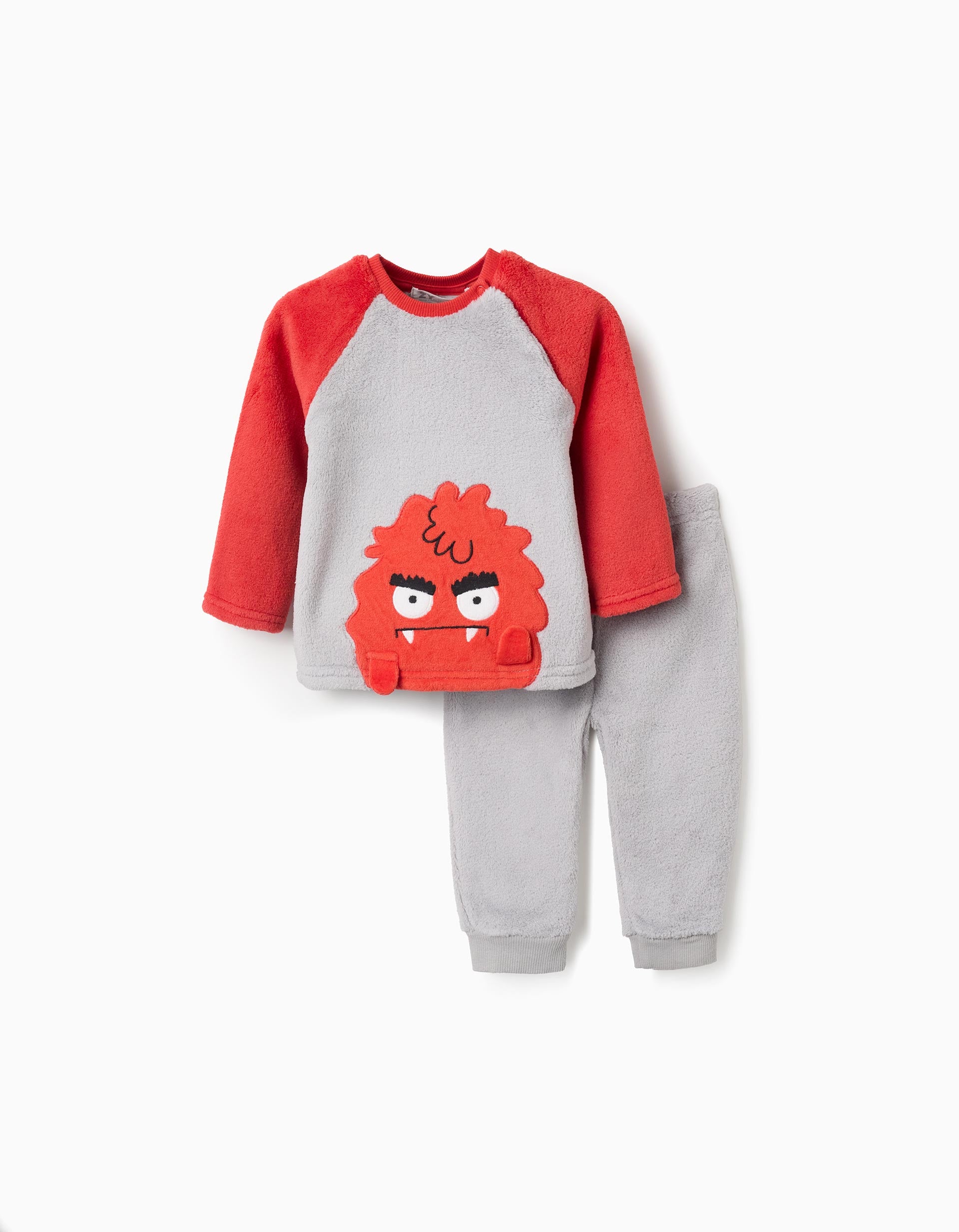 Plush pyjamas with Monsters of Emotions embroidery for baby boys, grey/red