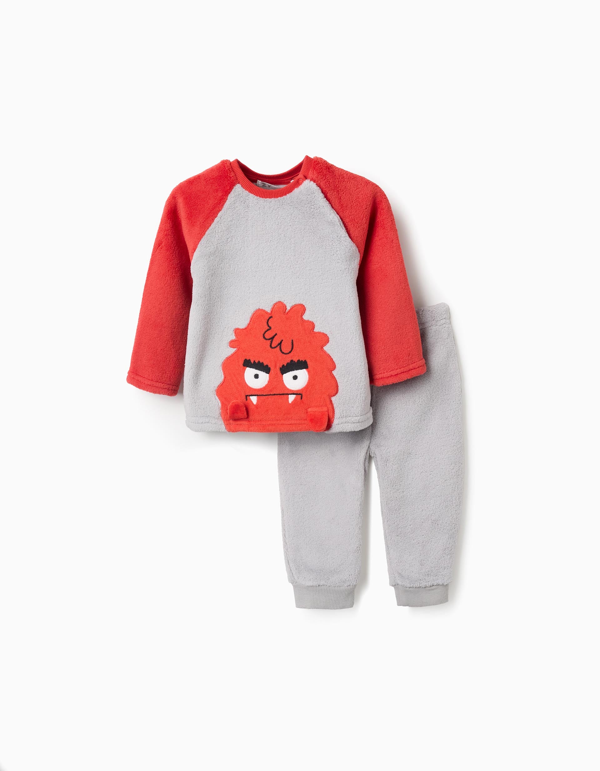Plush pyjamas with Monsters of Emotions embroidery for baby boys, grey/red