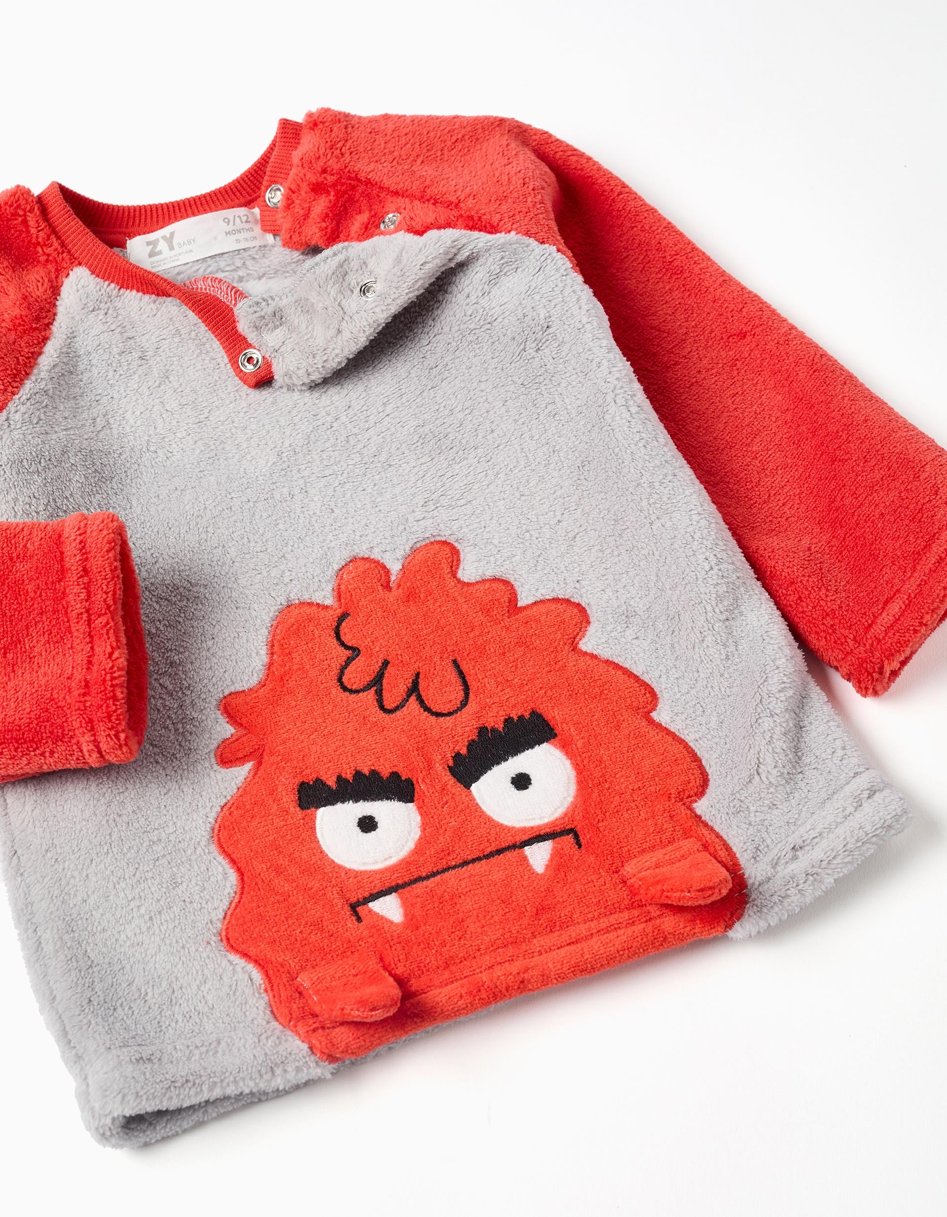 Plush pyjamas with Monsters of Emotions embroidery for baby boys, grey/red