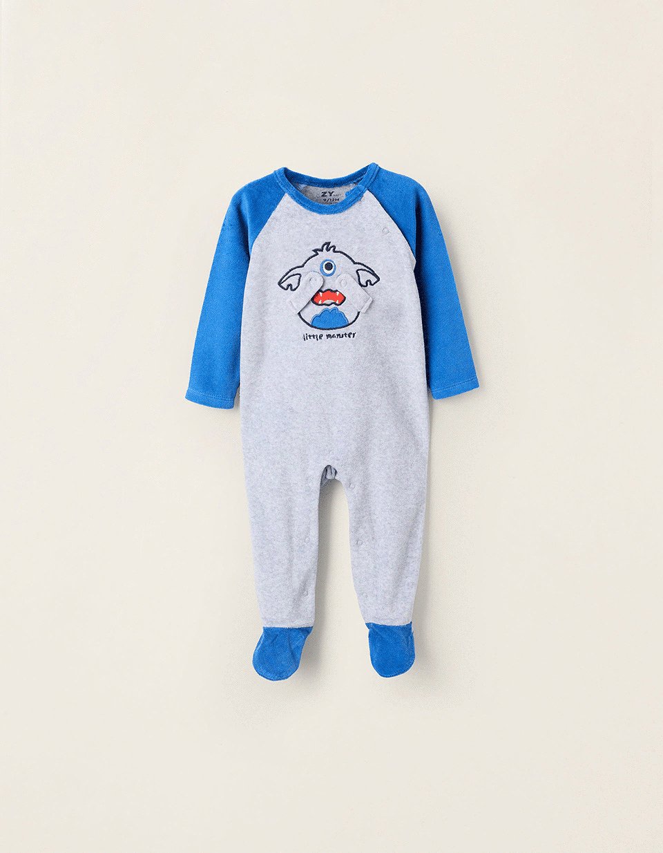 Velour Sleepsuit for Baby Boys 'Monster of Emotions', Grey/Blue