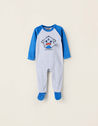 Grenouillère en Velours pour Bébé Garçon 'Monstre des Émotions', Gris/Bleu