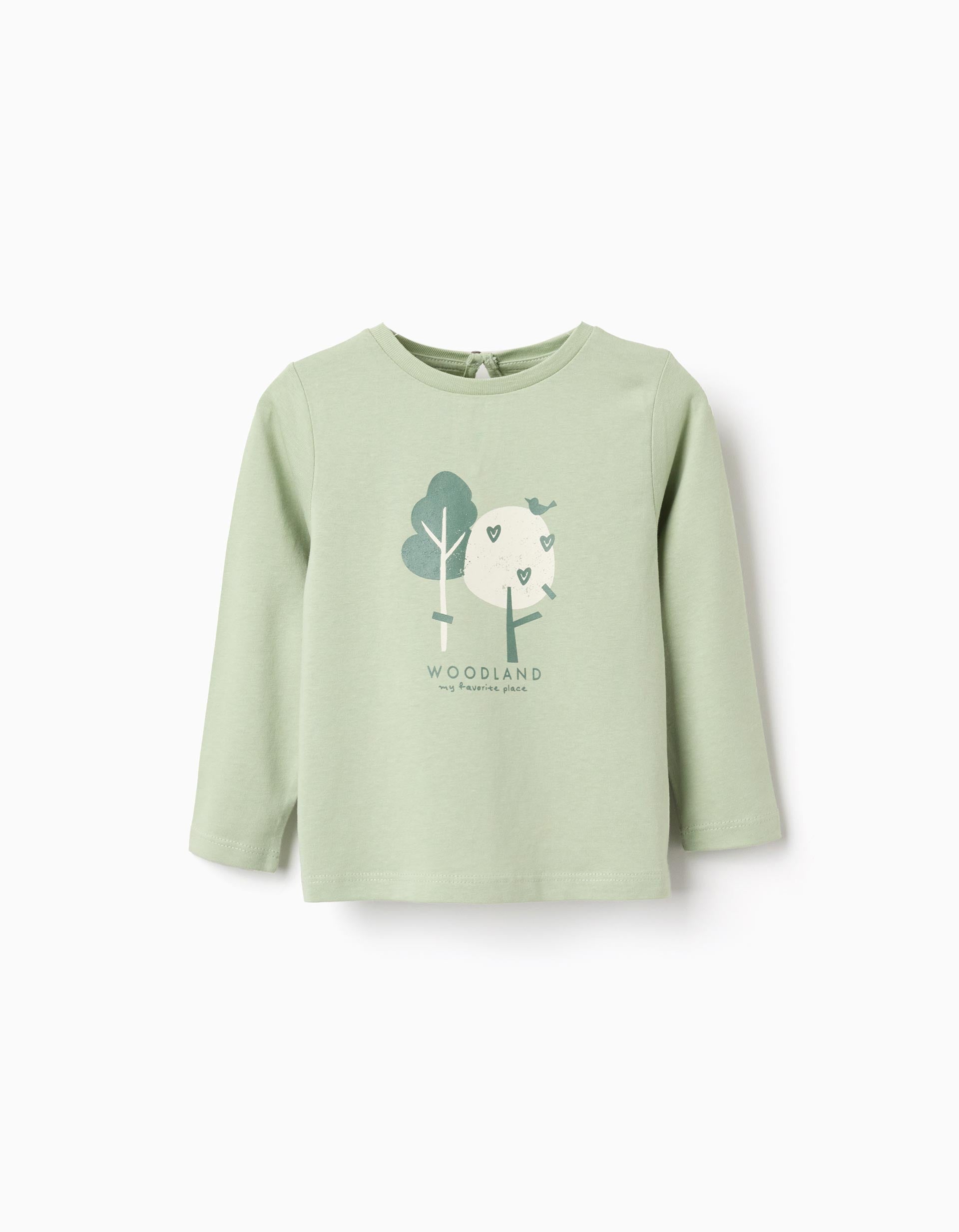 T-shirt de algodão com estampado 'woodland' para bebé menina, verde