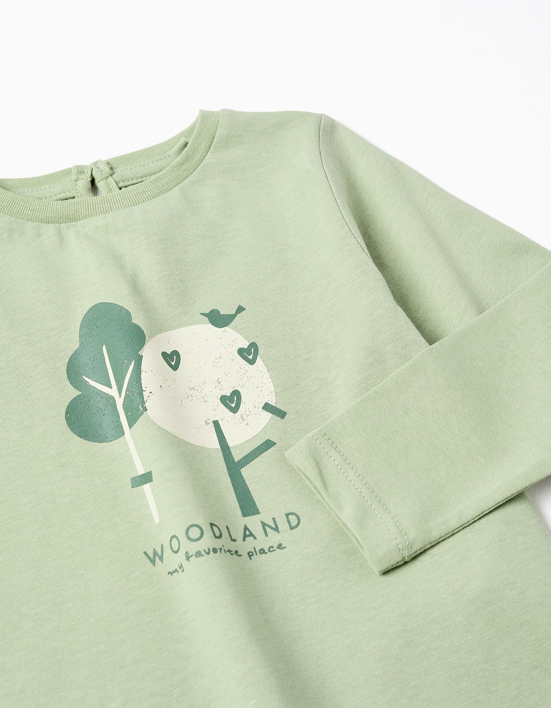 T-shirt de algodão com estampado 'woodland' para bebé menina, verde