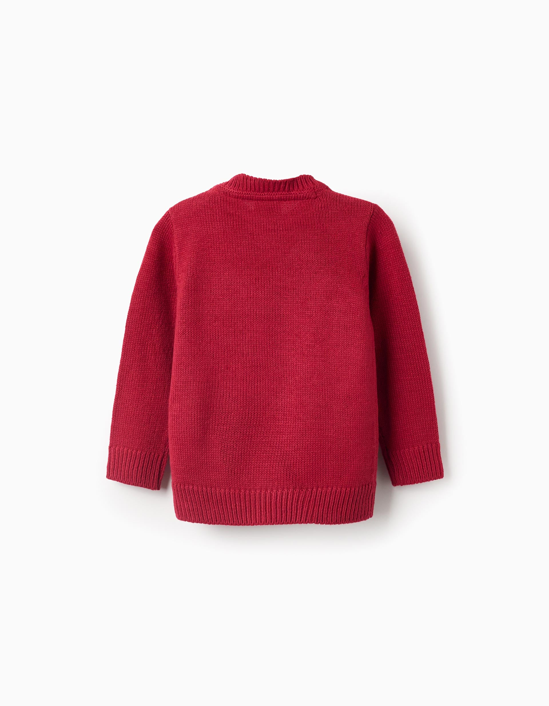 Knitted jumper with jacquard reindeer for baby boys, red