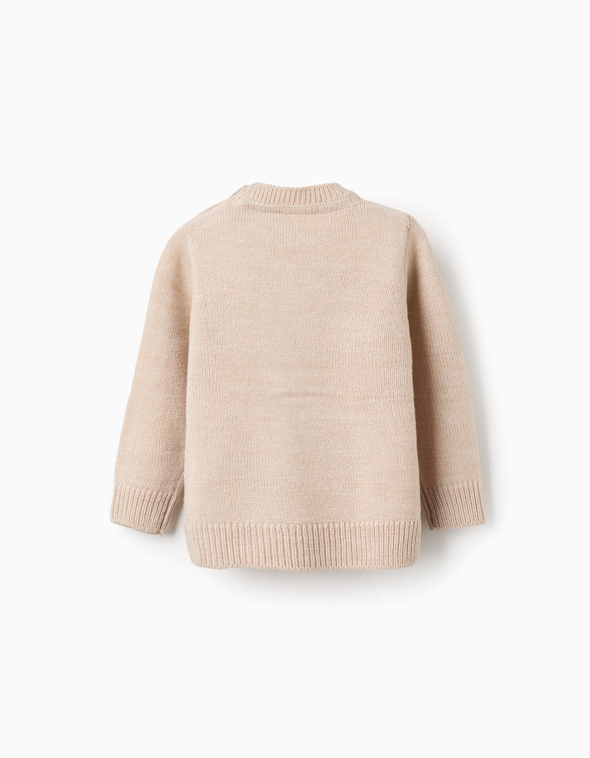 Knitted jumper with jacquard snowman for baby boys, beige