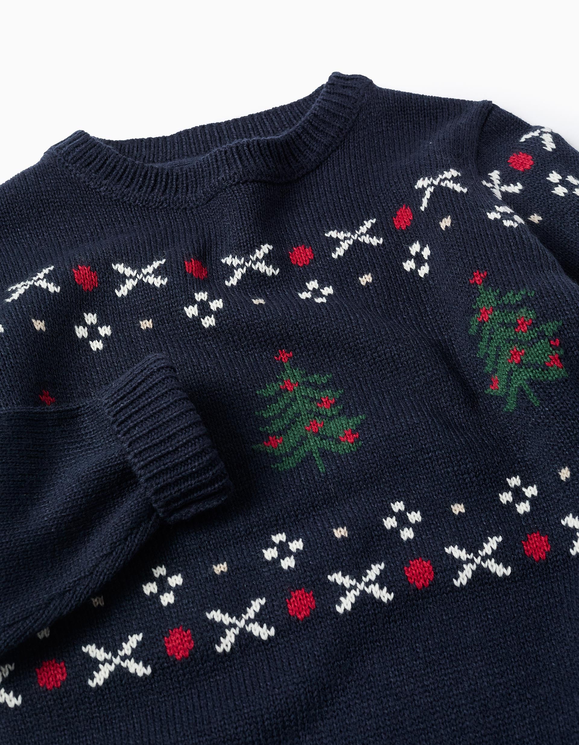 Christmas Tree Jacquard Knitted Jumper for Boys, Blue