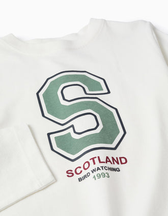 T-shirt de Manga Comprida em Algodão para Menino 'Scotland', Branco