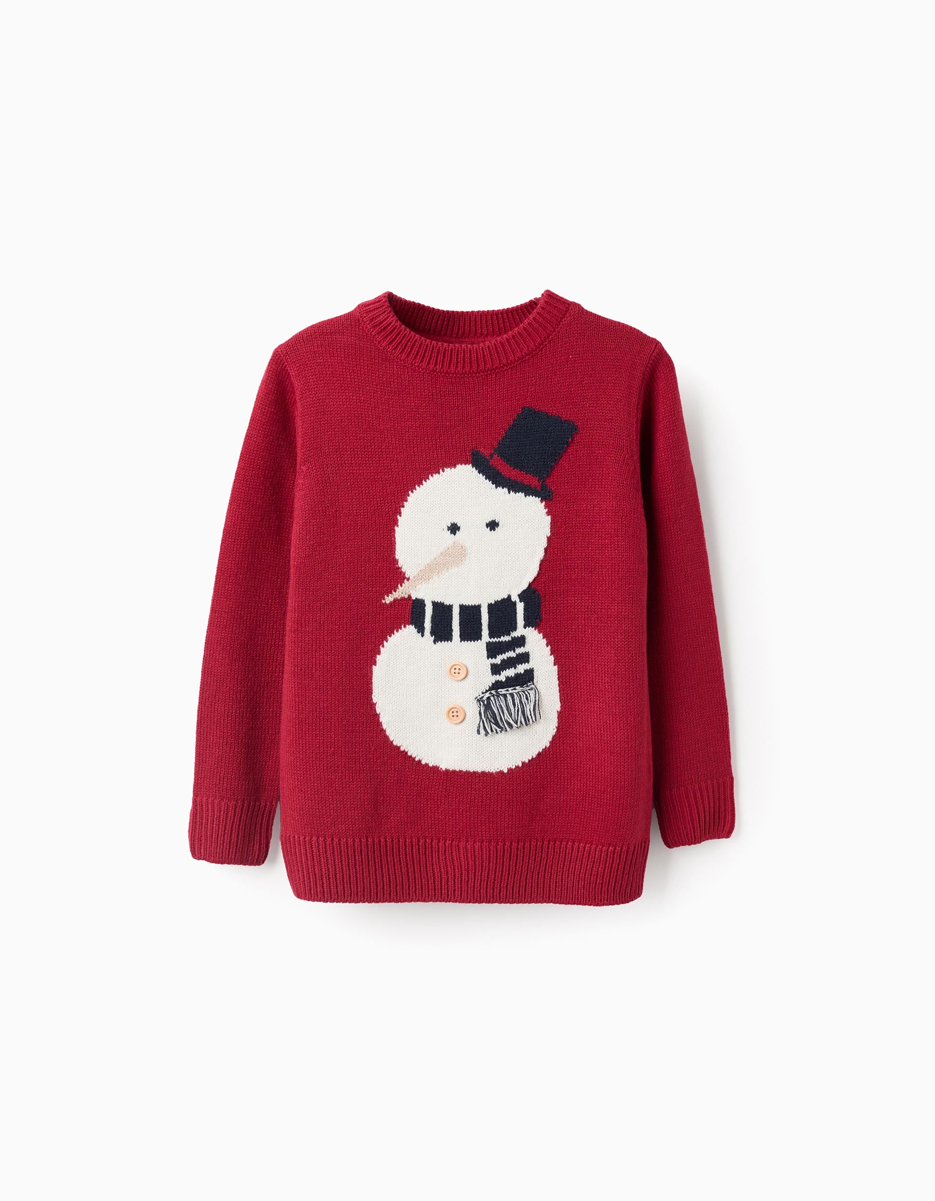 Christmas Snowman Jacquard Knitted Jumper for Boys, Red