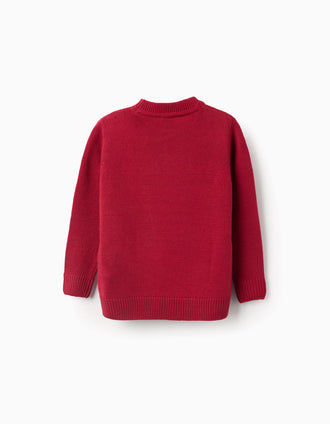 Camisola de Malha com Jacquard de Boneco de Neve para Menino, Vermelho