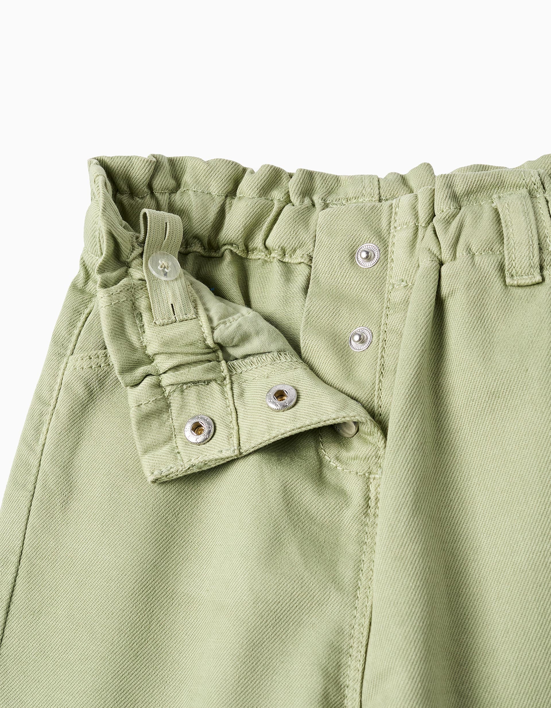 Calças baggy de sarja para bebé menina, verde-claro