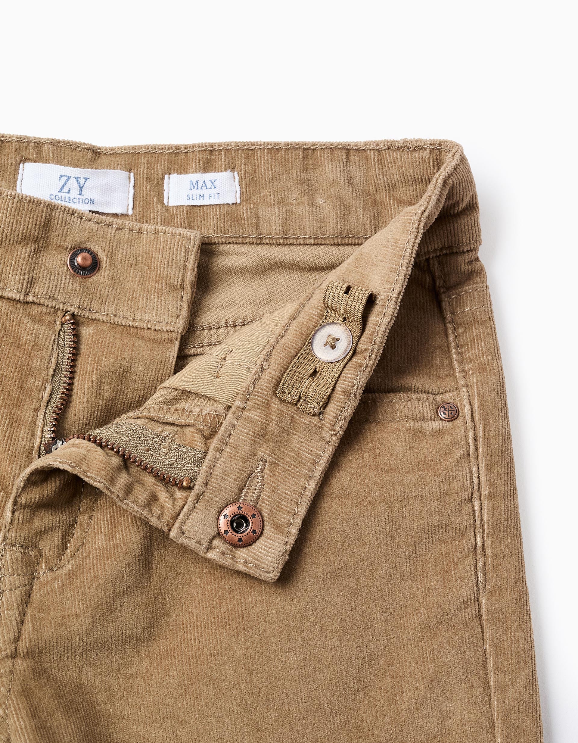 Corduroy trousers 'slim fit' for boys, dark beige