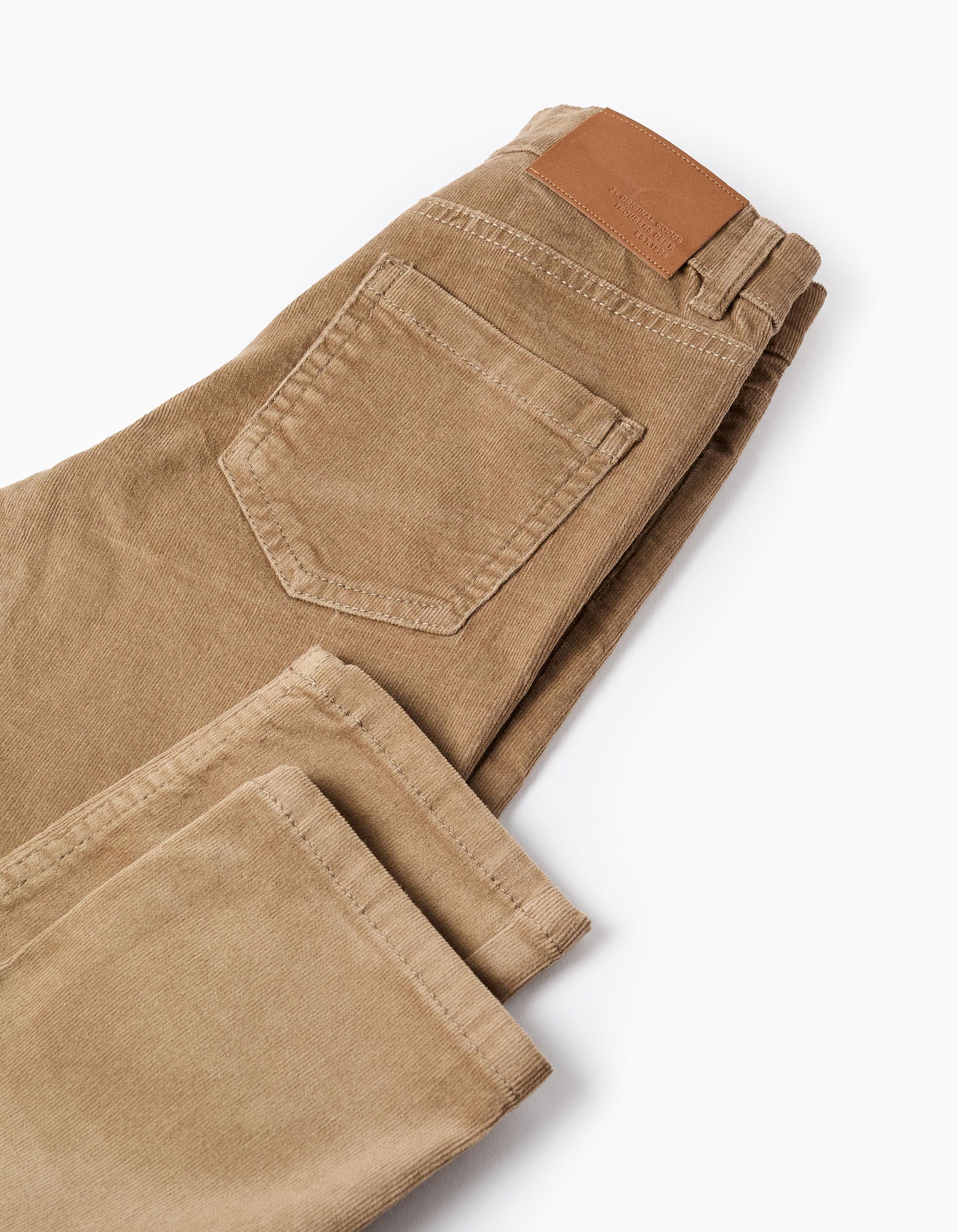 Corduroy trousers 'slim fit' for boys, dark beige