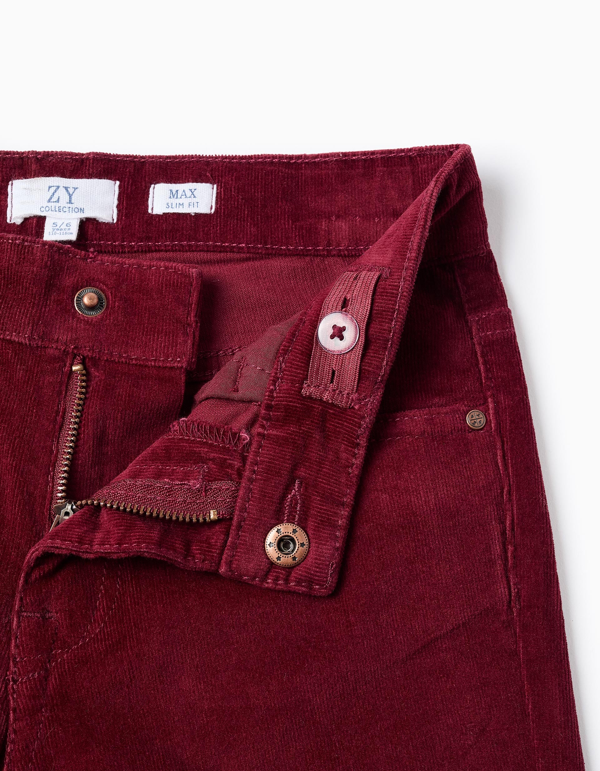 Calças de bombazine 'slim fit' para menino, vermelho-escuro