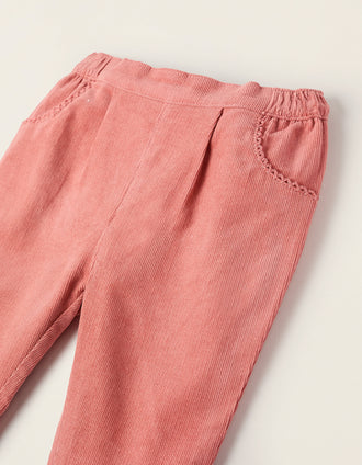 Corduroy Trousers for Newborn Girls, Coral