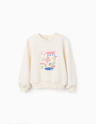Sudadera perchada con estampado 'Art College' para niña, blanco