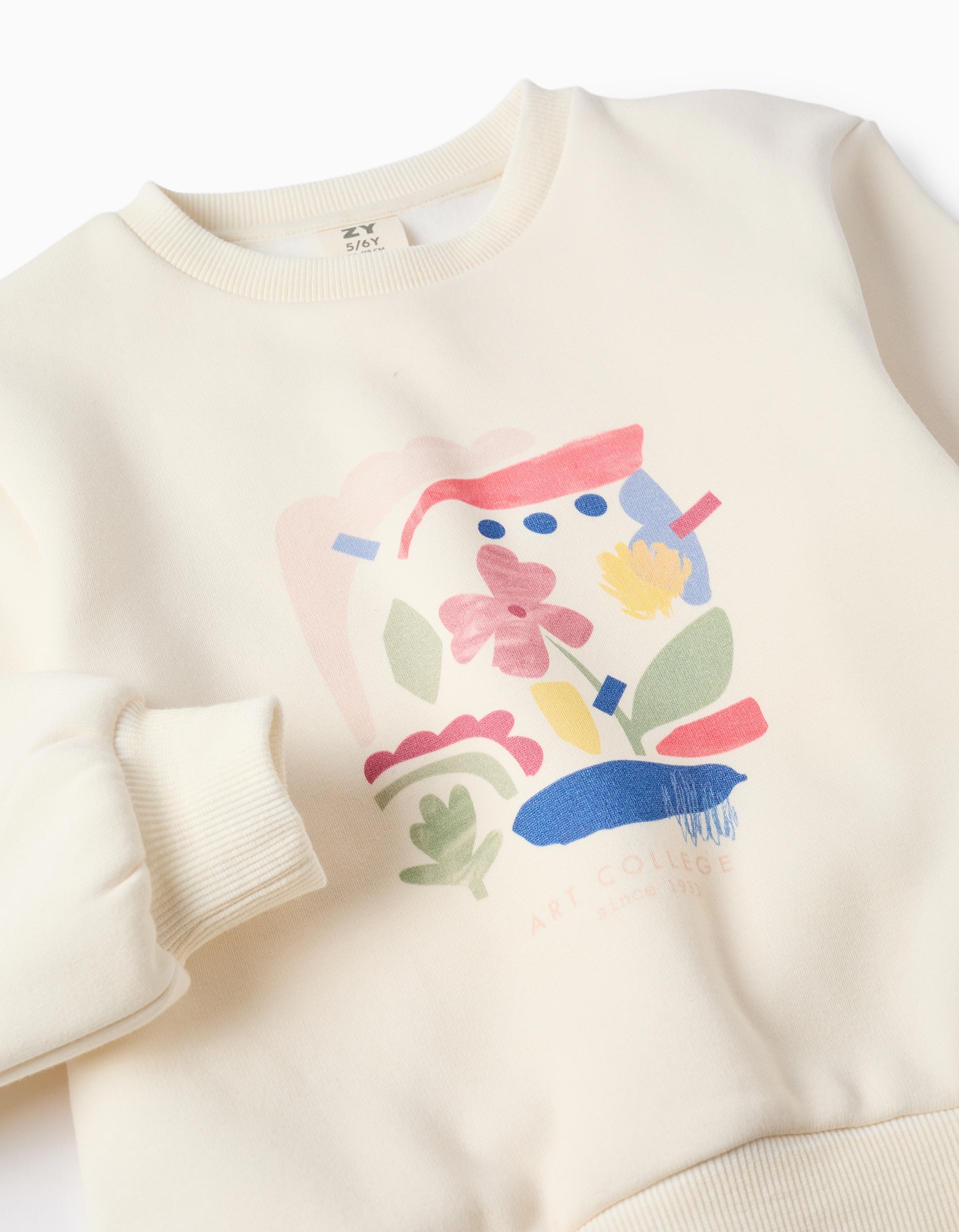 Sweat en coton peigné avec imprimé 'Art College' pour fille, blanc