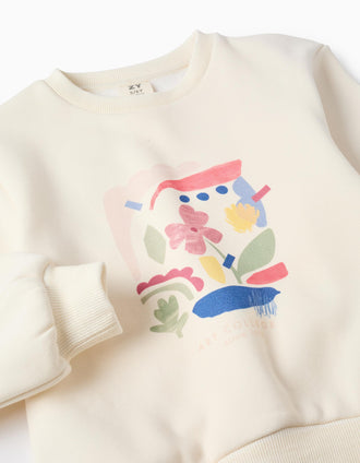 Sudadera perchada con estampado 'Art College' para niña, blanco