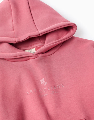 Sudadera perchada con capucha y volantes para niña, rosa